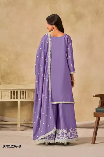Lavender heavy chinon palazzo suit with embroidey 