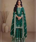 Green heavy vichitra silk semi stitched suit with sequence & multi work