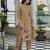 Taupe pure natural crepe floral printed straight kurta with pant & printed dupatta
