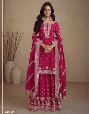 Red heavy vichitra silk suit with sequin & multi  1