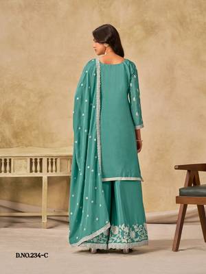 Sky blue heavy chinon palazzo suit with embroidey  3