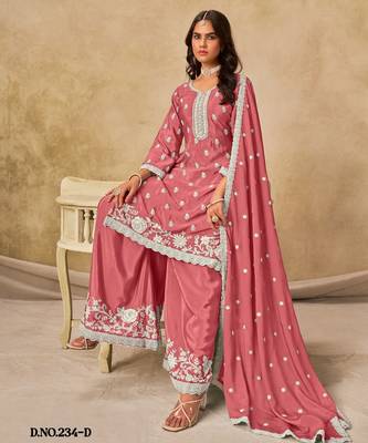 Peach heavy chinon palazzo suit with embroidey  2
