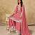 Peach heavy chinon semi stitched palazzo suit with embroidey work