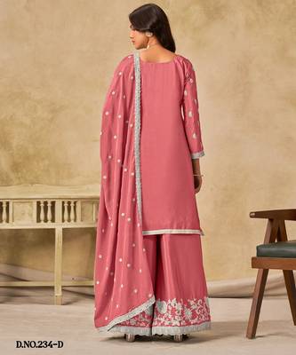 Peach heavy chinon palazzo suit with embroidey  3