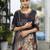 Dark grey pure natural crepe floral printed straight kurta with pant & printed dupatta