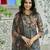 Grey pure natural crepe floral printed straight kurta with pant & printed dupatta