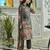 Grey pure natural crepe floral printed straight kurta with pant & printed dupatta