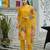 Mustard pure natural crepe floral printed straight kurta with pant & printed dupatta