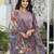 Purple pure natural crepe floral printed straight kurta with pant & printed dupatta