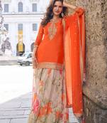 Orange heavy chinon silk semi stitched palazzo suit with sequence work