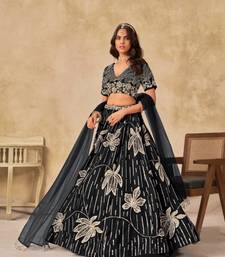 black heavy art silk blend lehenga set with choli and dupatta