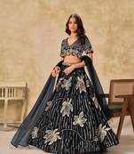 Black heavy art silk semi stitched lehenga choli with embroidery work