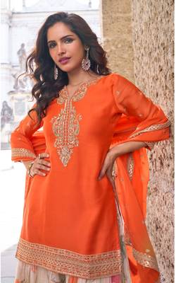 Orange heavy chinon silk palazzo suit with sequin  2