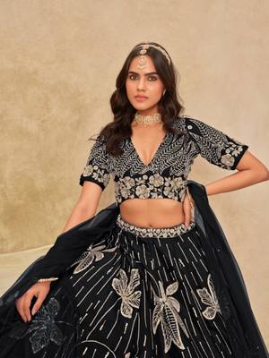 black heavy art silk blend lehenga set with choli and dupatta 2