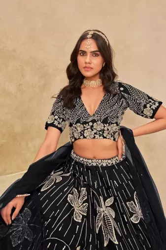 black heavy art silk lehenga set with choli and dupatta