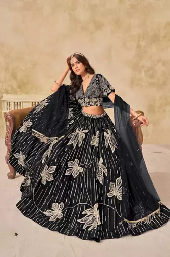 black heavy art silk lehenga set with choli and dupatta