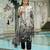 Grey pure natural crepe floral printed straight kurta with pant & printed dupatta