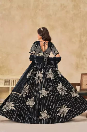black heavy art silk lehenga set with choli and dupatta