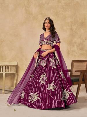 maroon heavy art silk blend lehenga set with choli and dupatta 1