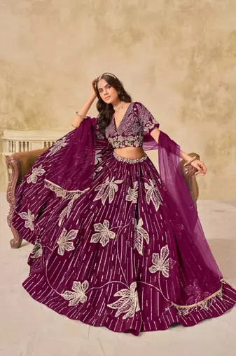 maroon heavy art silk lehenga set with choli and dupatta