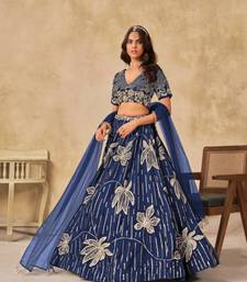 Navy blue heavy art silk blend lehenga choli with embroidery work
