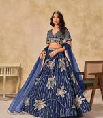 Navy blue heavy art silk lehenga choli with embroidery work