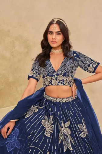 Navy blue heavy art silk lehenga choli with embroidery work