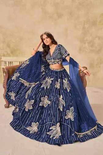 Navy blue heavy art silk lehenga choli with embroidery work