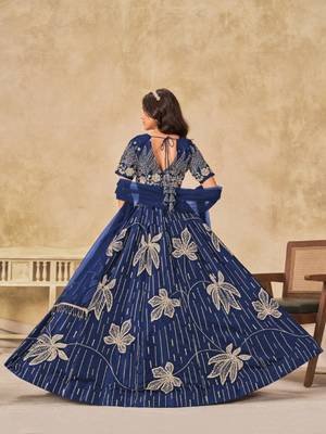 Navy blue heavy art silk blend lehenga choli with embroidery work 4