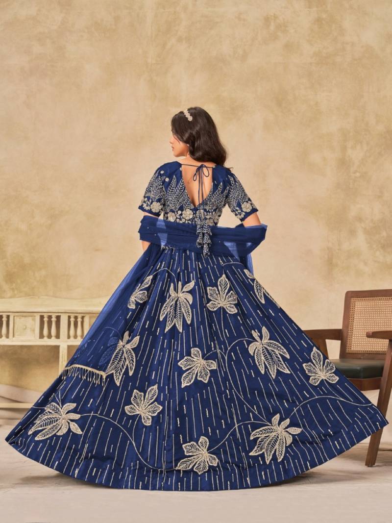 Navy blue heavy art silk semi stitched lehenga choli with embroidery work