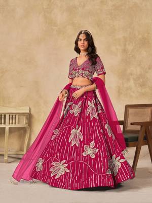 magenta heavy art silk blend lehenga set with choli and dupatta 1