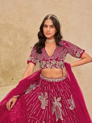 magenta heavy art silk blend lehenga set with choli and dupatta 2