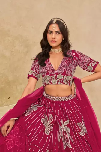 magenta heavy art silk lehenga set with choli and dupatta