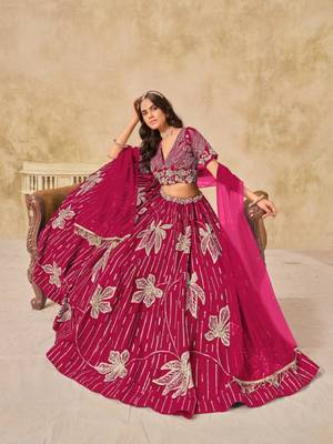 magenta heavy art silk blend lehenga set with choli and dupatta 3