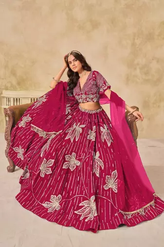 magenta heavy art silk lehenga set with choli and dupatta