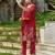 Red pure ho organza floral printed straight kurta with pant & printed dupatta