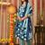 Blue women embroidered floral printed aline kurta pant with dupatta set