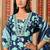 Blue women embroidered floral printed aline kurta pant with dupatta set