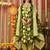 Green women embroidered floral printed aline kurta pant with dupatta set