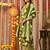 Green women embroidered floral printed aline kurta pant with dupatta set