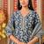 Blue women embroidered floral printed aline kurta pant with dupatta set
