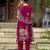 Magenta pure ho organza floral printed straight kurta with pant & printed dupatta
