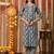 Blue women embroidered floral printed aline kurta pant with dupatta set