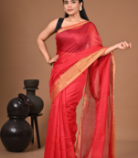  Red Linen Saree With Unstitched Blouse Piece Elegant Traditional Saree