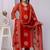 Orange women embroidered printed aline kurta pant with dupatta set