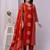 Orange women embroidered printed aline kurta pant with dupatta set