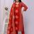 Orange women embroidered printed aline kurta pant with dupatta set