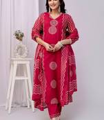Red women embroidered printed aline kurta pant with dupatta set