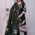 Darkgreen women embroidered floral printed aline kurta pant with dupatta set