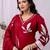 Red women embroidered floral printed aline kurta pant with dupatta set